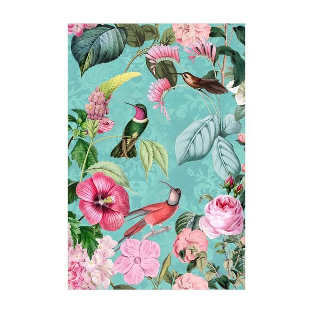 Teppich Blumen Vintage Collage - Kolibris im Paradies