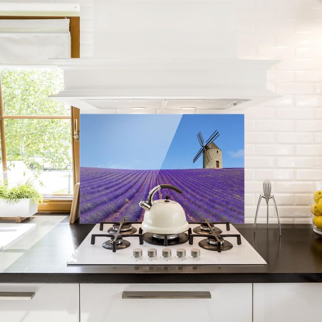 Küchenrückwand Glas Landschaft Lavendelduft in der Provence