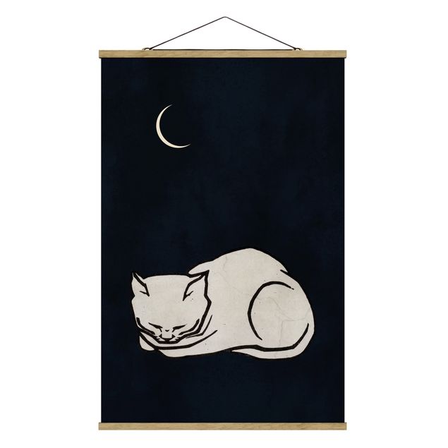 Stoffbild mit Posterleisten - Schlafende Katze Illustration - Hochformat 2:3
