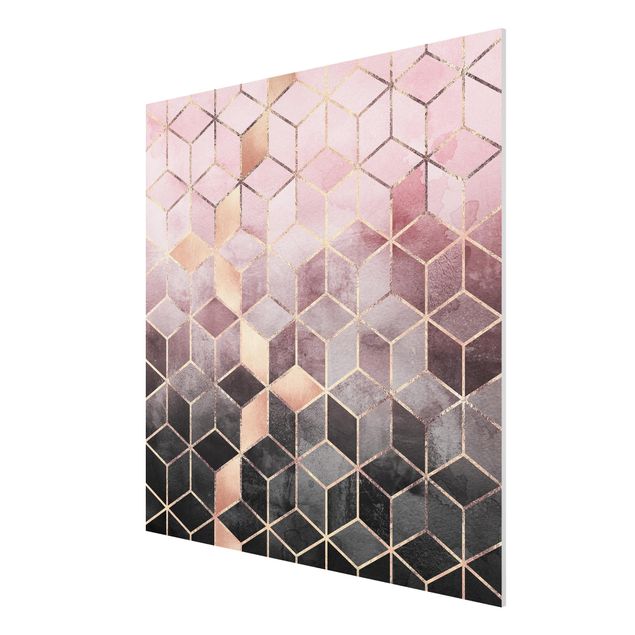Forex Fine Art Print - Rosa Grau goldene Geometrie - Quadrat 1:1