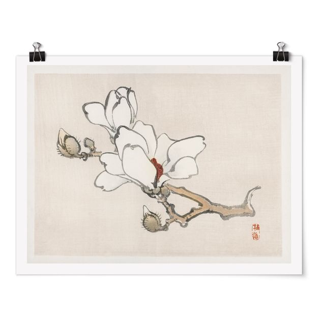 Wandbilder Asiatische Vintage Zeichnung Weiße Magnolie