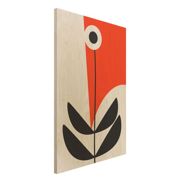 Moderne Holzbilder Abstrakte Formen - Blume Rot