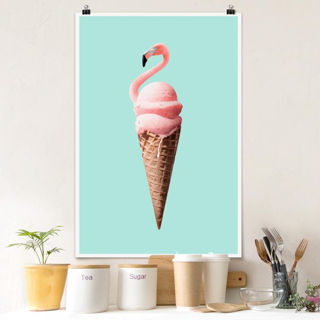 Wandbilder Tiere Eis mit Flamingo