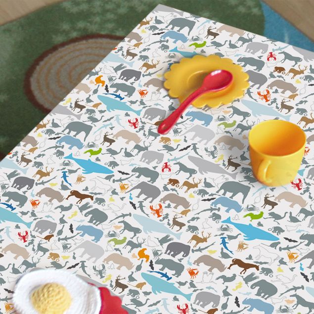 Möbel Klebefolie matt Lernmuster für Kinder mit vielen verschiedenen Tieren