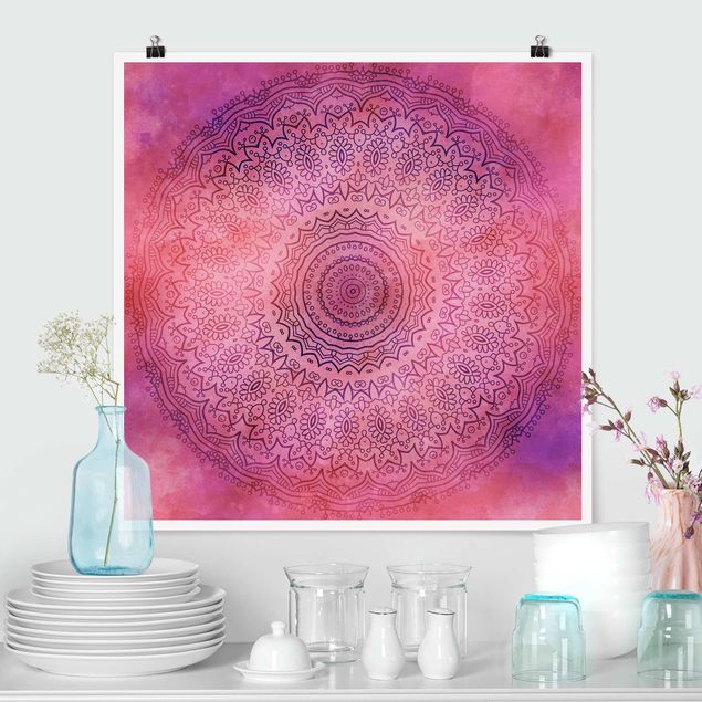 Poster Illustration Aquarell Mandala Pink Violett