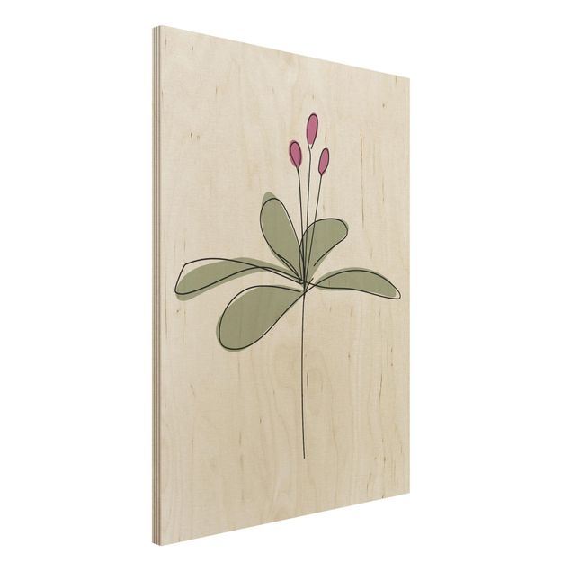 Holzbild Blumen Seerose Line Art