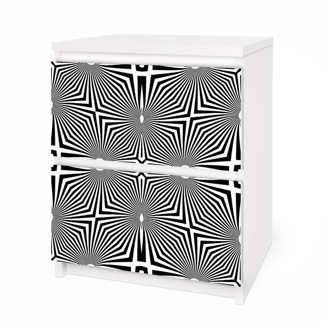 Möbelfolie für IKEA Malm Kommode - Selbstklebefolie Abstraktes Ornament Schwarzweiß