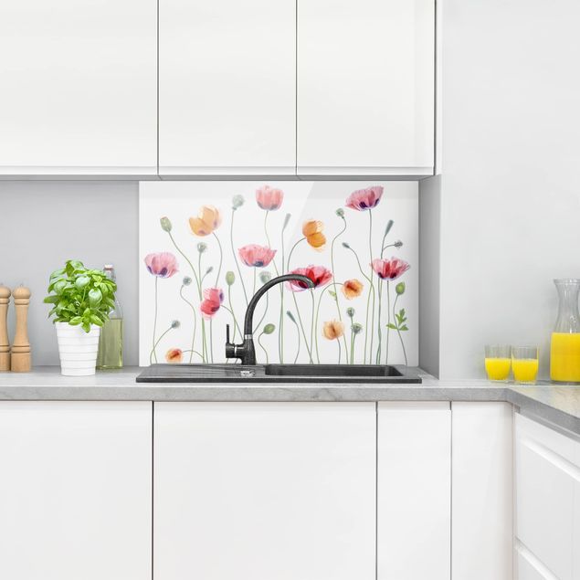 Küchenrückwand Glas Motiv Blumen Klatschmohn Party