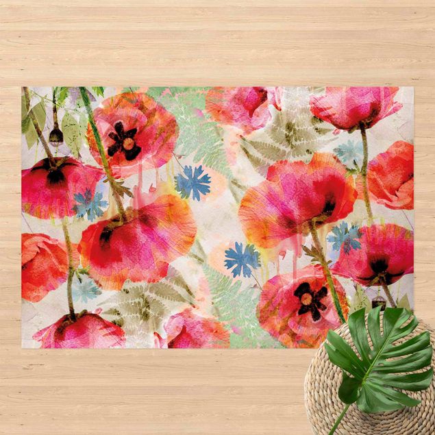 Outdoor Teppich Watercolor Poppies