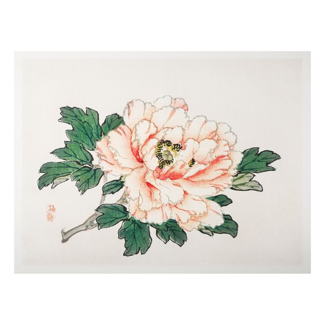 Alu Dibond Bilder Asiatische Vintage Zeichnung Rosa Chrysantheme