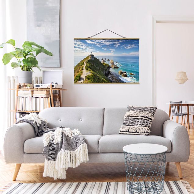 Stoffbilder zum Aufhängen Nugget Point Leuchtturm und Meer Neuseeland