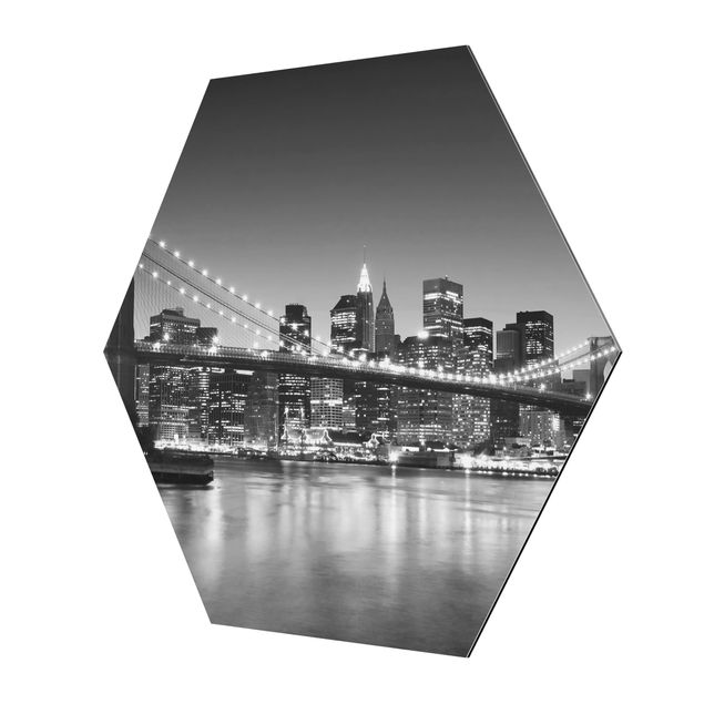Hexagon Bild Alu-Dibond - Brooklyn Brücke in New York II