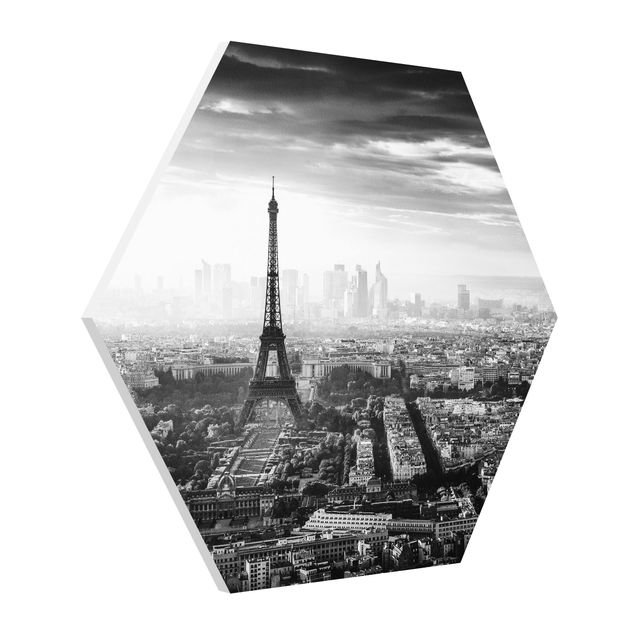 Hexagon Bild Forex - Der Eiffelturm von Oben Schwarz-weiß