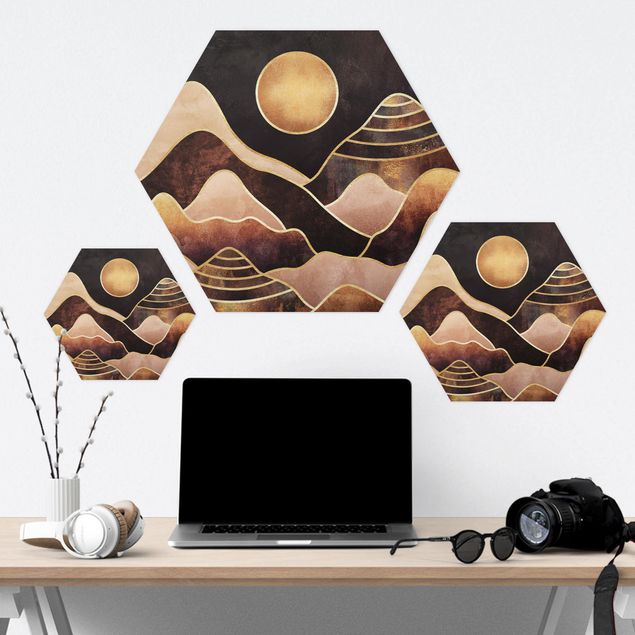 Hexagon Bild Forex - Goldene Sonne abstrakte Berge