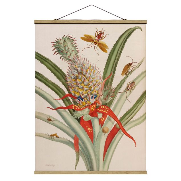 Stoffbilder mit Holzleisten Anna Maria Sibylla Merian - Ananas mit Insekten