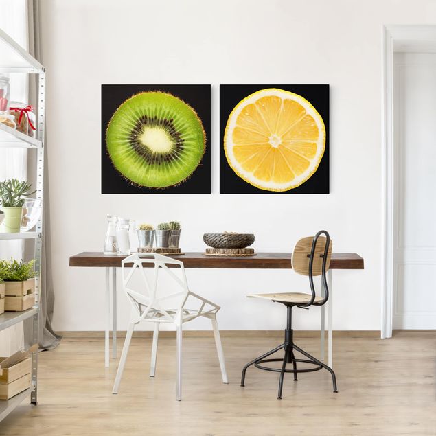Leinwandbilder Zitrone und Kiwi Nahaufnahme
