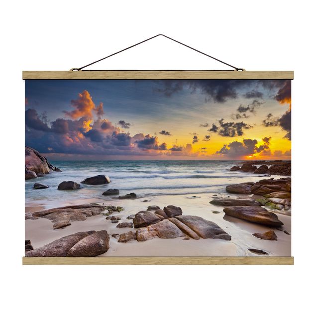 Stoffbild mit Posterleisten - Strand Sonnenaufgang in Thailand - Querformat 3:2