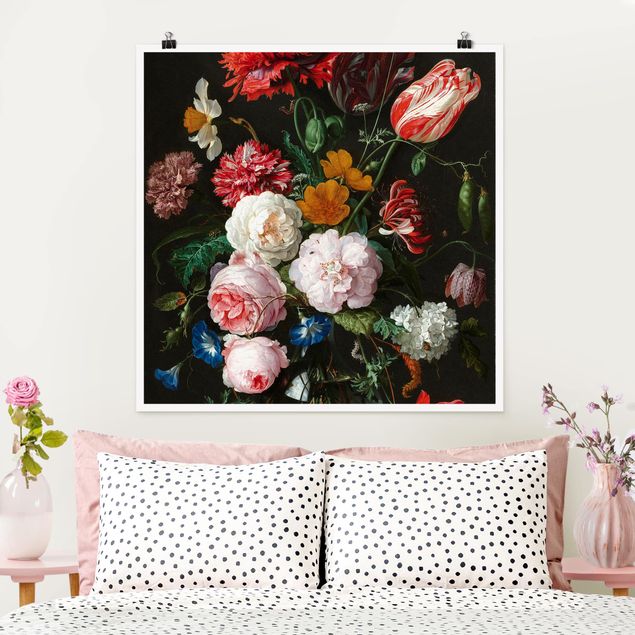 Poster - Jan Davidsz de Heem - Stillleben mit Blumen in einer Glasvase - Quadrat 1:1