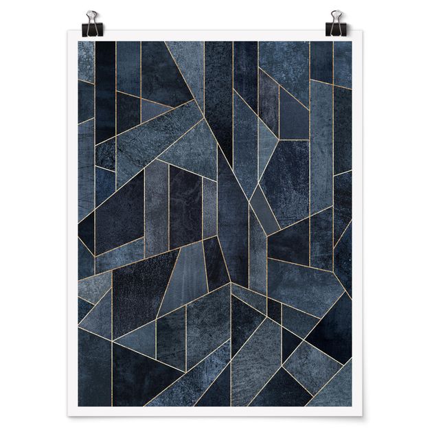 Poster - Blaue Geometrie Aquarell - Hochformat 4:3