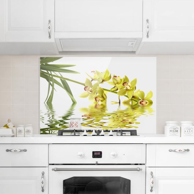 Küchenrückwand Glas Blumen Elegant Orchid Waters