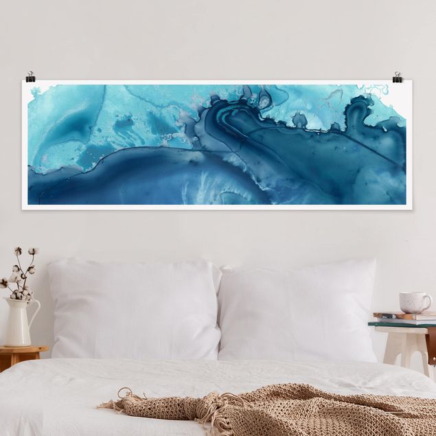 Wandbilder abstrakt Welle Aquarell Blau I