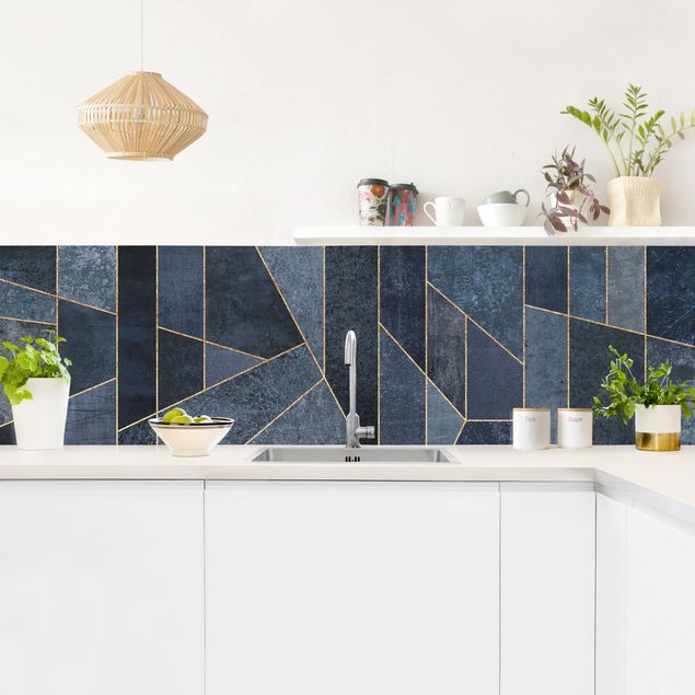 Küchenrückwände Platte Blaue Geometrie Aquarell