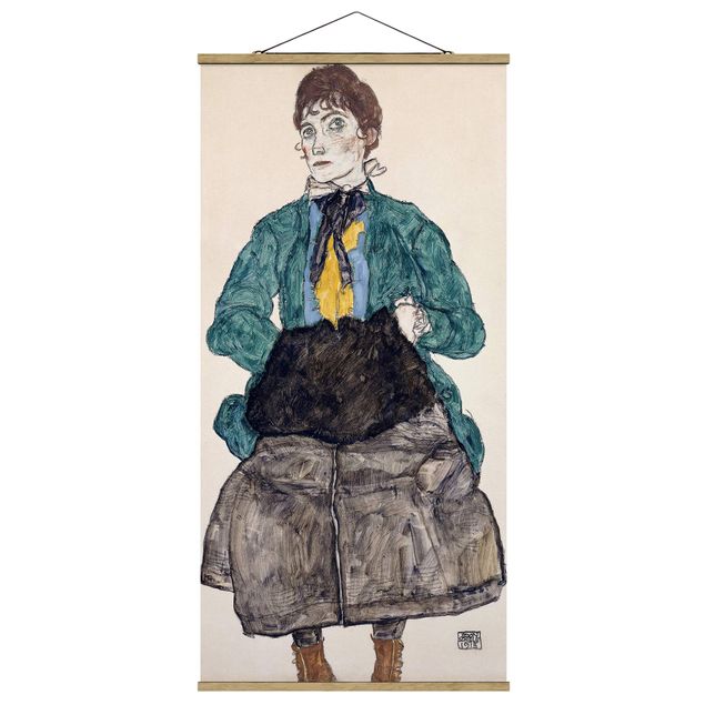 Stoffbilder mit Holzleisten Egon Schiele - Frau in grüner Bluse