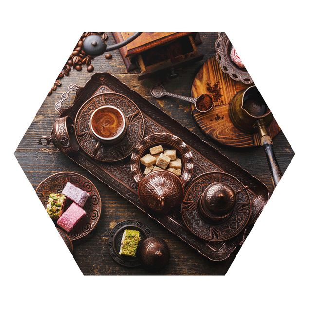 Hexagon Bild Alu-Dibond - Türkischer Kaffee
