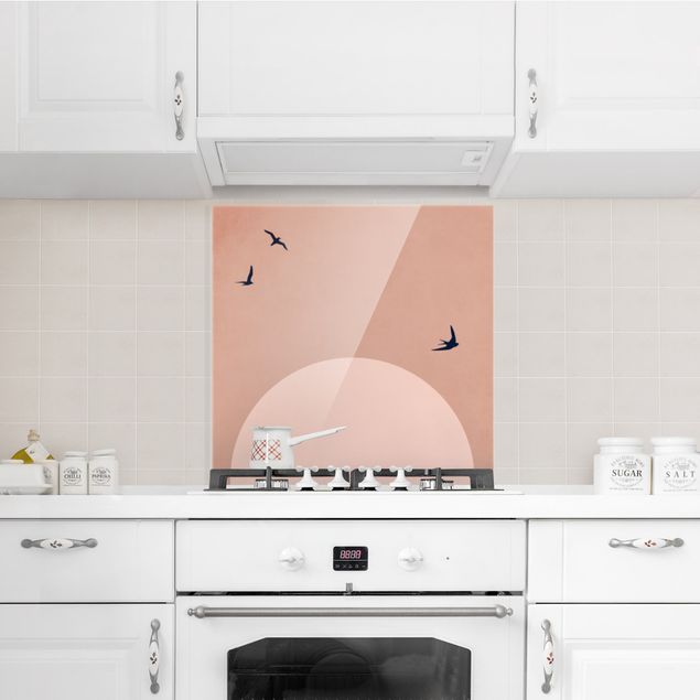 Küchenrückwand Glas Landschaft Sonnenuntergang in Rosa