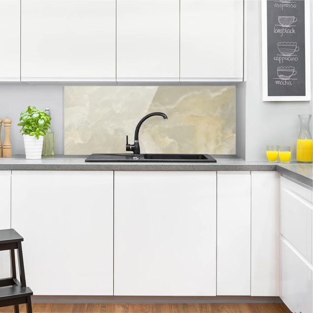 Küchenrückwand Glas Steinoptik Onyx Marmor Creme