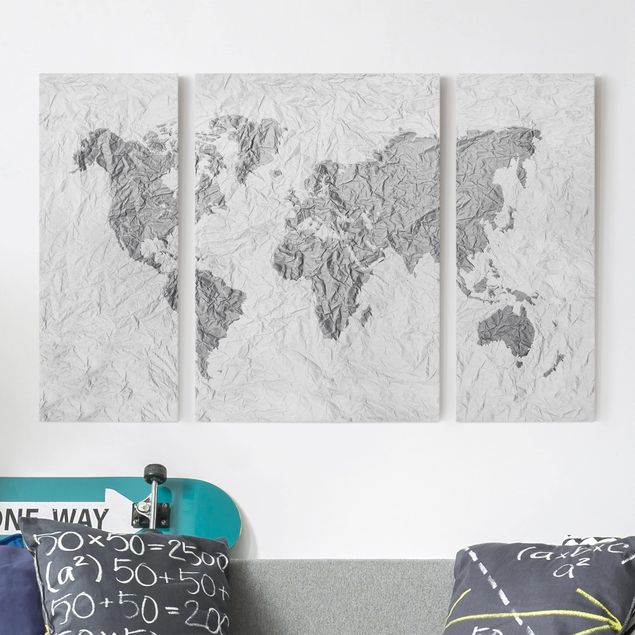 Wandbilder XXL Papier Weltkarte Weiß Grau