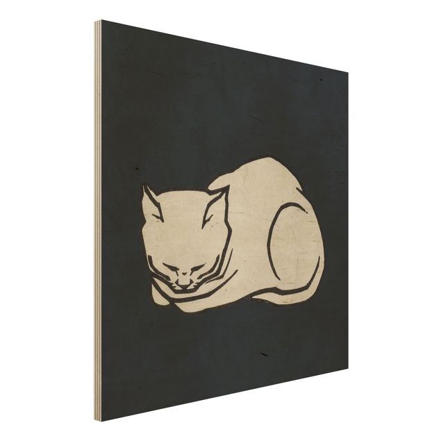 Moderne Holzbilder Schlafende Katze Illustration