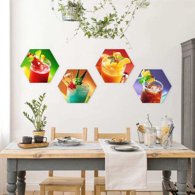 Hexagon Wandbilder Bunte Cocktails