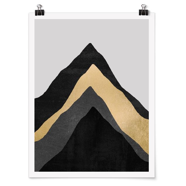 Abstrakte Kunst Poster Goldener Berg Schwarz Weiß