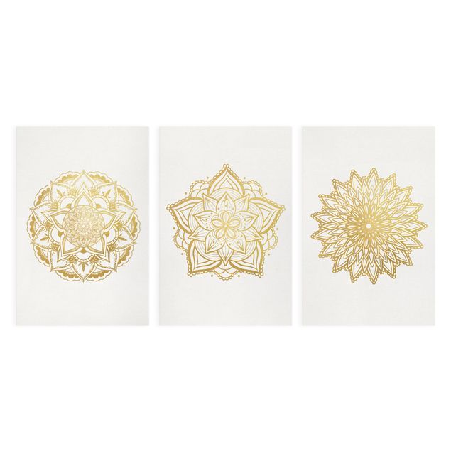 Leinwandbilder Mandala Blüte Sonne Illustration Set Gold