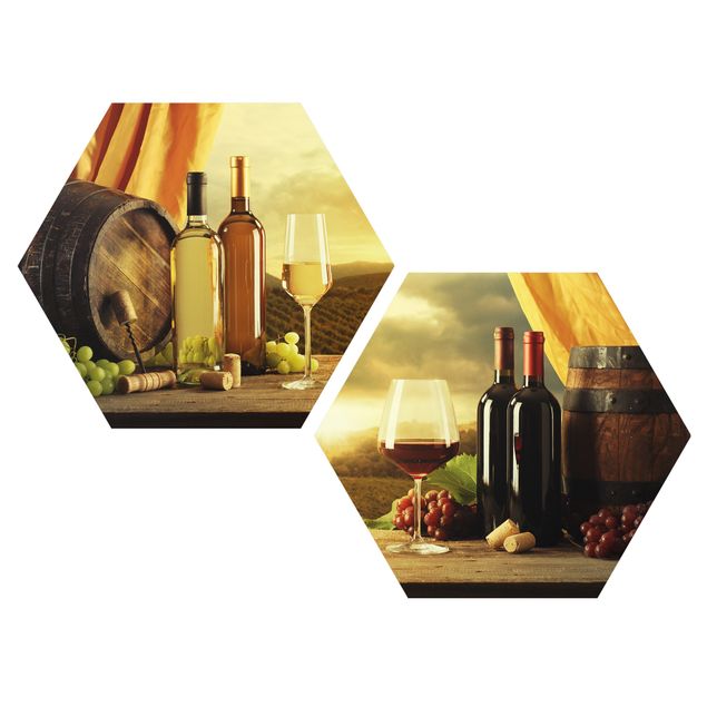 Hexagon Bild Alu-Dibond 2-teilig - Wein mit Ausblick