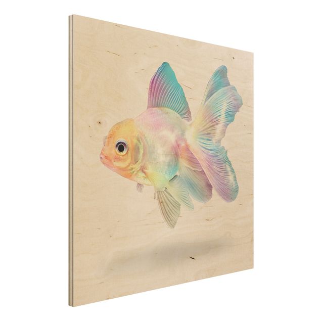 Moderne Holzbilder Fisch in Pastell