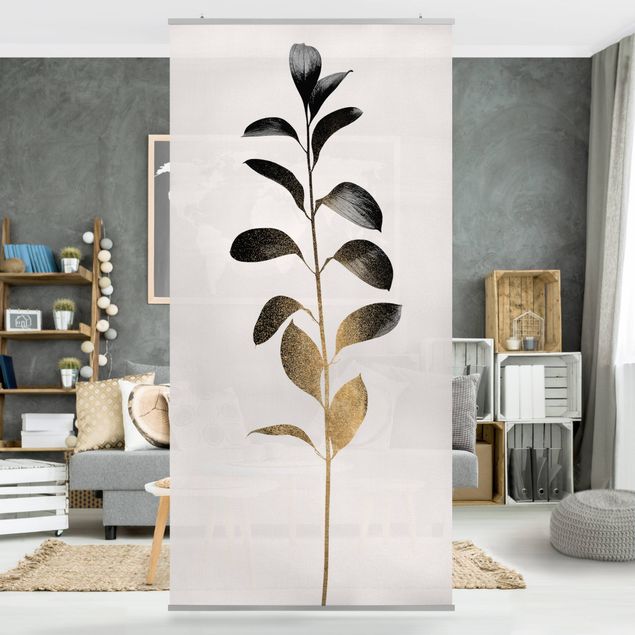 Raumteiler Vorhang Grafische Pflanzenwelt - Gold und Grau