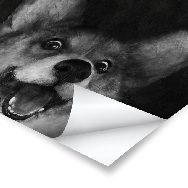Poster bestellen Illustration Hund Corgi Malerei Schwarz Weiß
