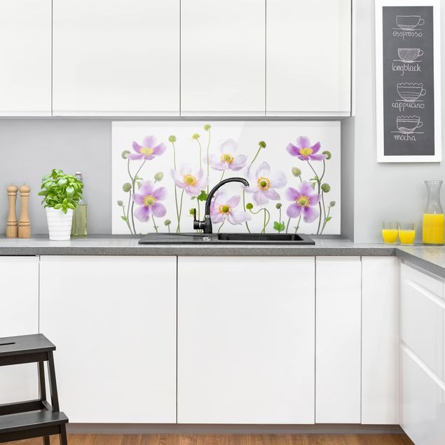 Küchenrückwand Glas Blumen Anemonen Mix