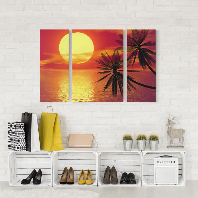 Karibischer Sonnenuntergang Leinwandbild Triptychon 3-teilig | Bilderwelten
