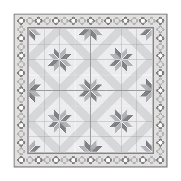 Moderne Teppiche Geometrische Fliesen Rautenblüte Grau mit Bordüre