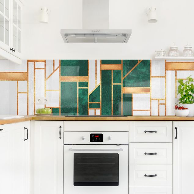 Küchenrückwand abstrakt Emerald und Gold Geometrie