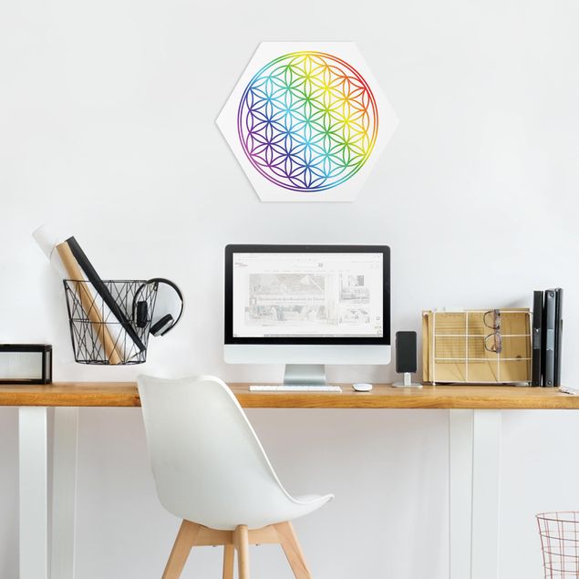 Hexagon Wandbilder Blume des Lebens Regenbogenfarbe
