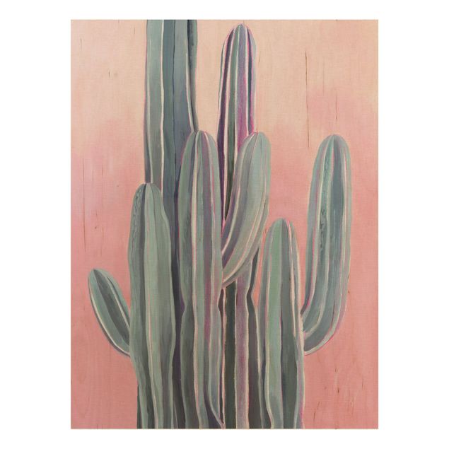 Moderne Holzbilder Kaktus auf Rosa II