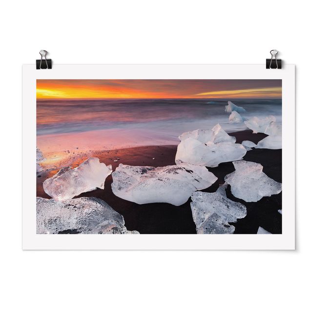 Poster - Eisbrocken bei der Gletscherlagune Jökulsárlon Island - Querformat 2:3