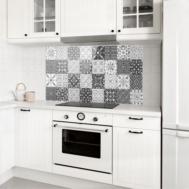 Spritzschutz Küche Fliesenoptik Fliesen Mustermix Grau Weiß
