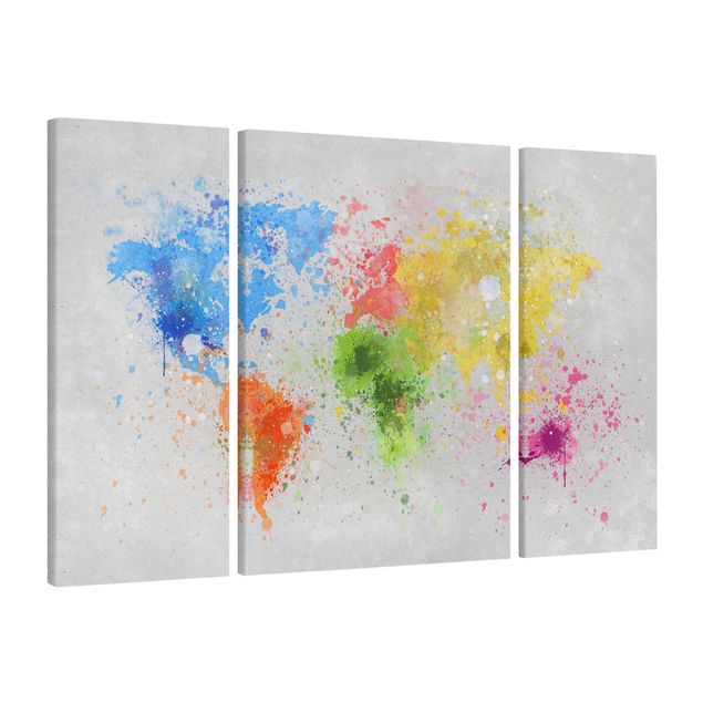 Moderne Leinwandbilder Wohnzimmer Bunte Farbspritzer Weltkarte