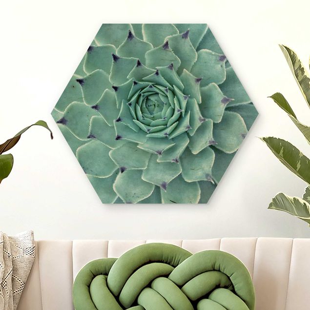 Holzbild Blumen Kaktus Agave