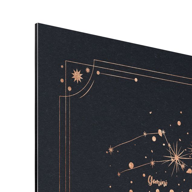 Aluminium Print gebürstet - Astrologie Sonne Mond und Sterne Blau Gold - Quadrat 1:1